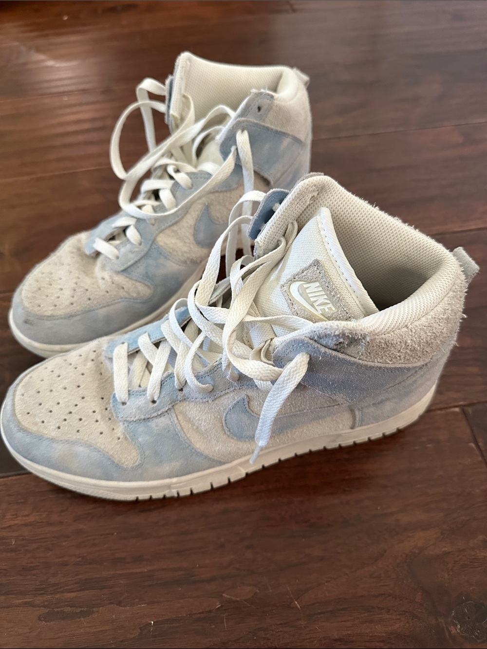 Nike Women's High-Top Sneakers in Light Blue and White Suede